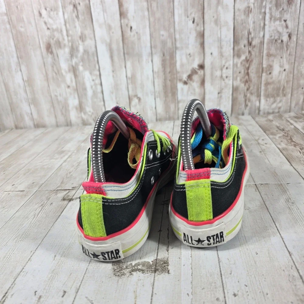 Converse Chuck Taylor All Star Double Tongue Neon Black Pink Green Womens 6 - Picture 3 of 8